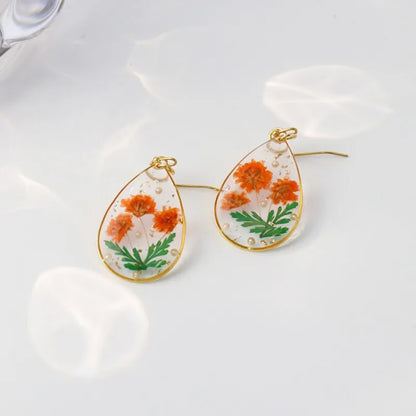 Pastel Pressed Flower Resin Drops Earrings 🌸 Elegant Geometric Jewelry For Women