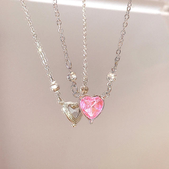 Kawaii Pink Planet Heart Zircon Pendant Necklace 🌟💖 | Trendy Clavicle Chain for Fashionable Women | Perfect Valentine's Day Gift 🎁✨