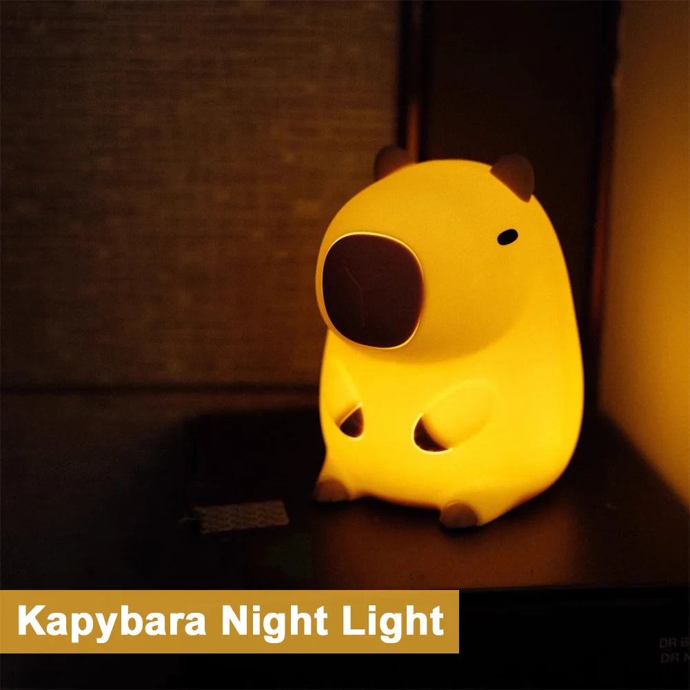 Kawaii Capybara Night Light 🌟✨ Dimmable Silicone Bedside Lamp for Kids 💖 USB Rechargeable & Playful Design 🦙💤