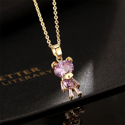 Pink Zircon Necklace Personalized 🐰🌸 Animal Clavicle Chain Stainless Steel