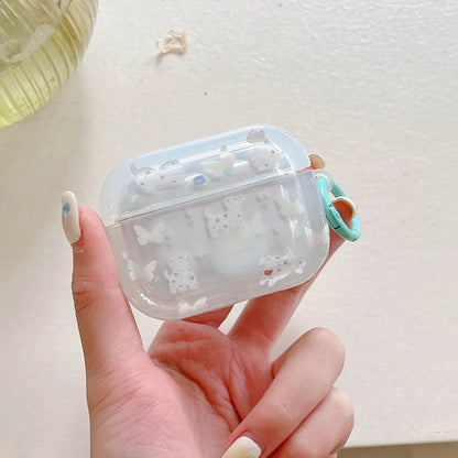 Cute Grass Puppy & Flower AirPods Case 🌼🐾 | Soft Silicone Cover with Adorable Dog Keychain for AirPods Pro 2, 1/2/3