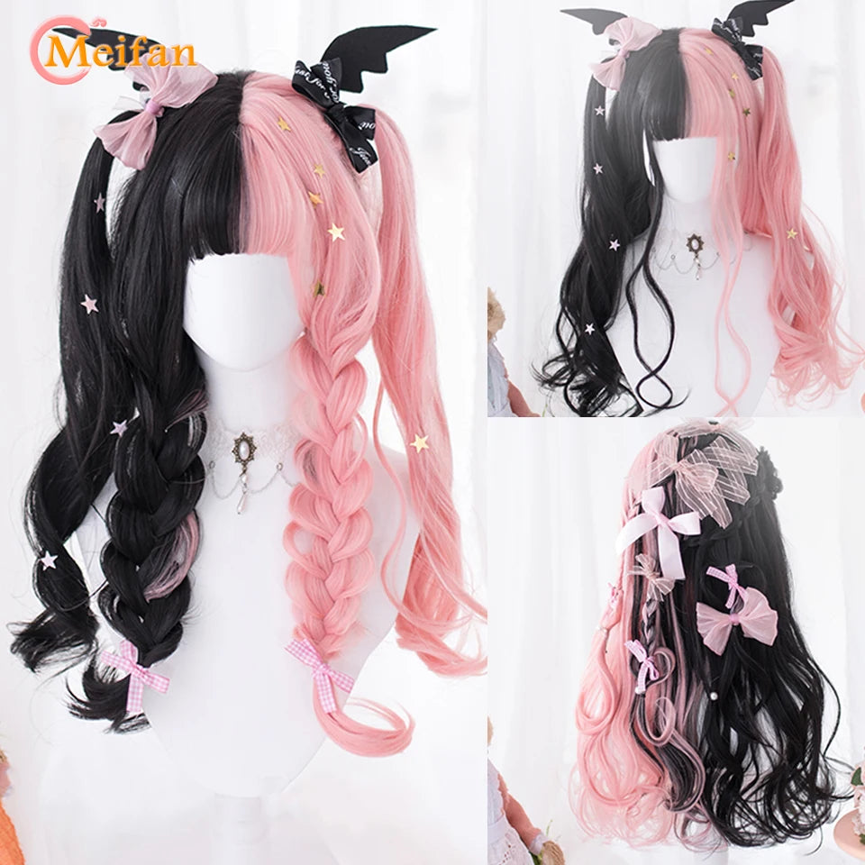 Kawaii Ombre Pink & Blonde Long Straight Wig 🎀✨ - Cute Lolita Cosplay Hair for Parties & Halloween! 🌸🖤