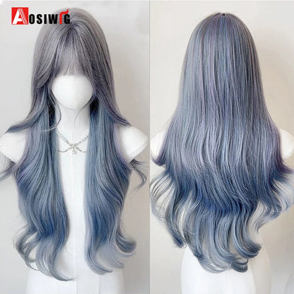 Kawaii Black & Blue Long Straight Lolita Wig 💖✨ Perfect for Cosplay & Parties! 🎉🎀