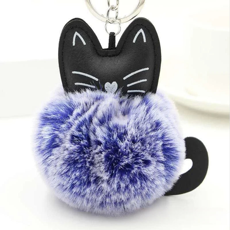 Kawaii Cat Pompom Keychain 🐾✨ Adorable Fur Ball Tail Accessory for Bags & Keys 💖 Perfect Gift for Cat Lovers!