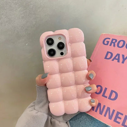 Kawaii 3D Block Lattice iPhone Case 🎀🍬 | Shockproof Soft Silicone Cover for iPhone 11-16 Pro Max ✨