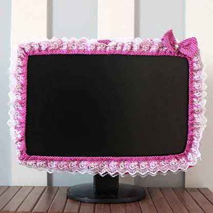 Kawaii Lace Computer Monitor Cover 🎀 | Dustproof & Adorable with Elastic Pen Pocket 💖 | Perfect for Desktop & Laptop 🌸